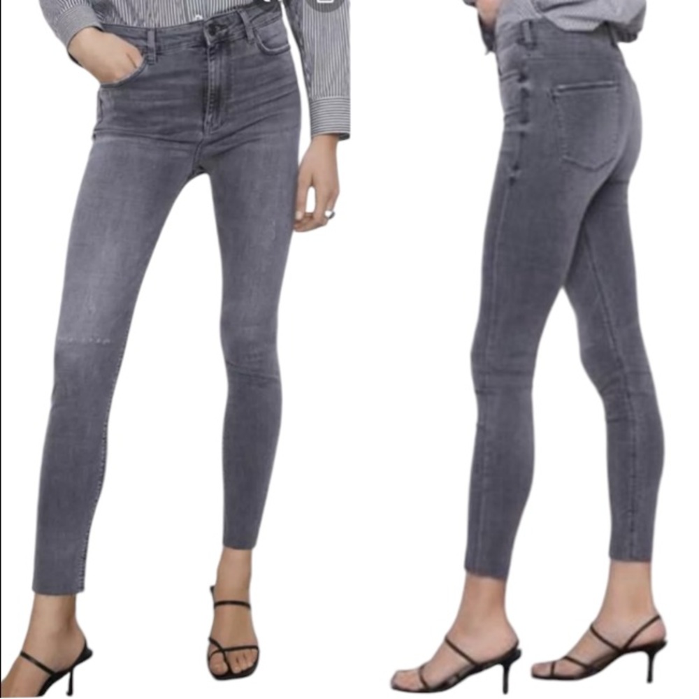 ZARA The High Waist Skinny in Lead Grey ripped knee jeans size 4